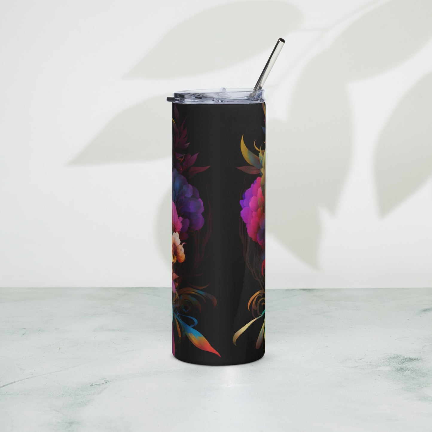 rainbow skull floral clouds Stainless steel tumbler