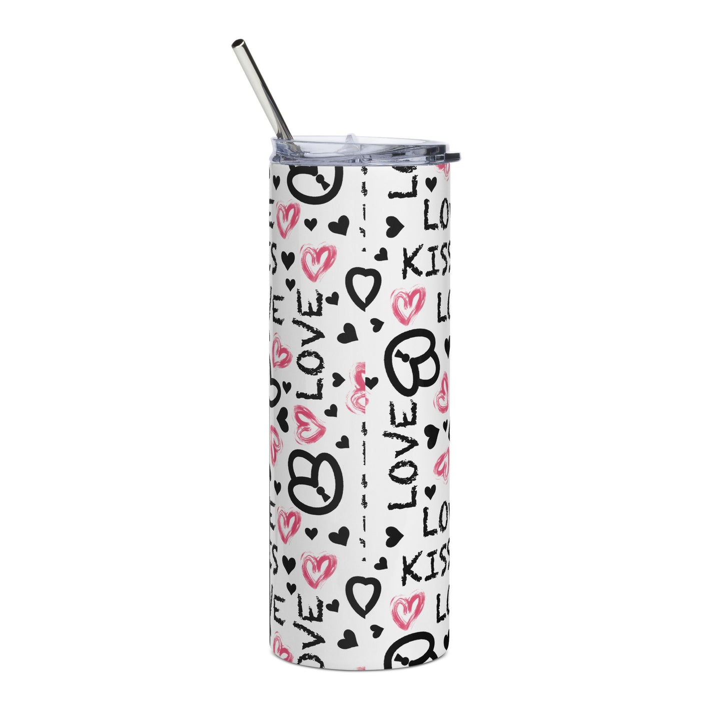 key heart kisses love Stainless steel tumbler