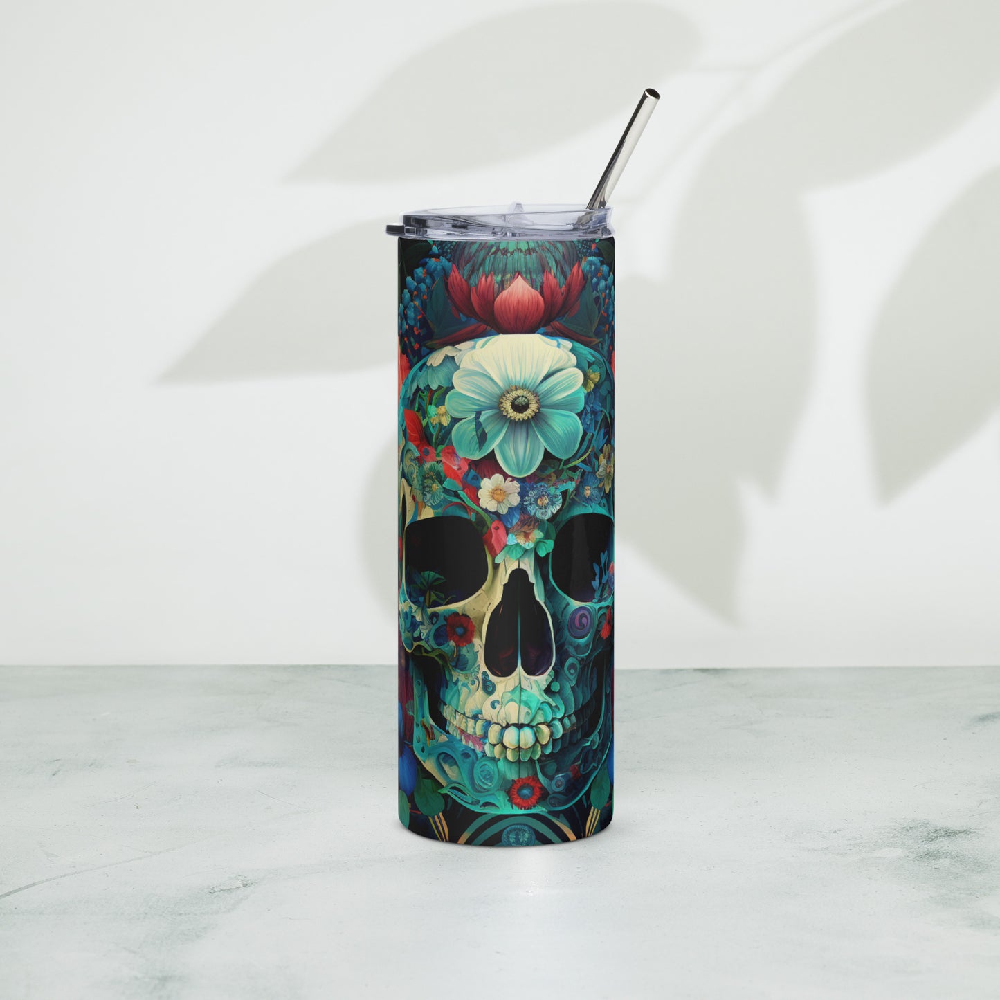 floral skull Stainless steel tumbler