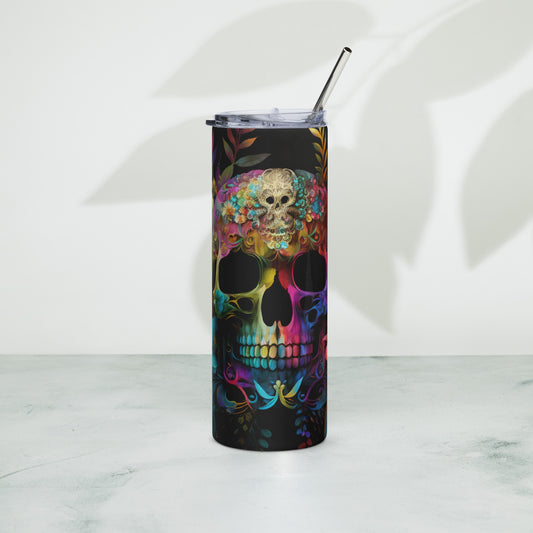 rainbow skull floral clouds Stainless steel tumbler