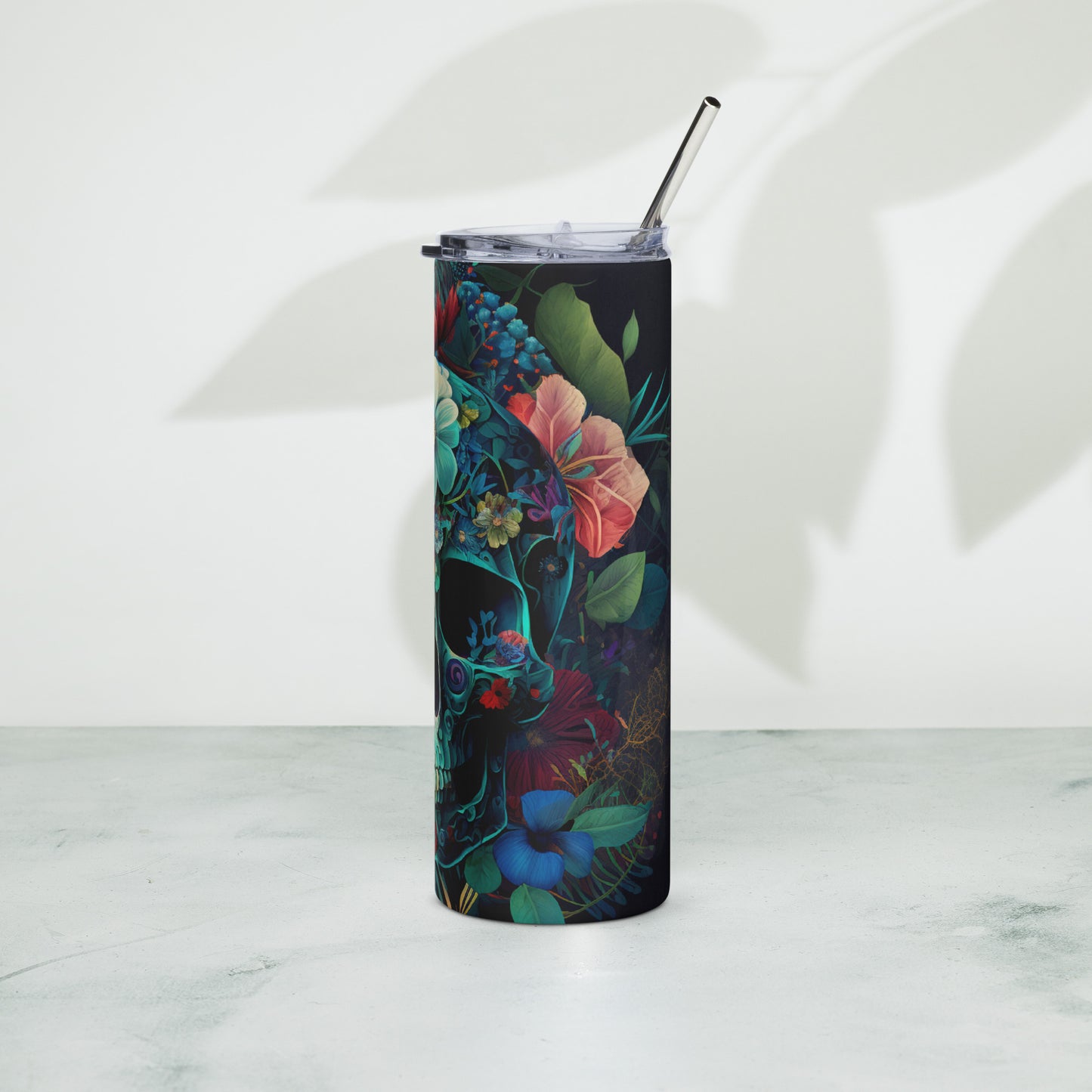 floral skull Stainless steel tumbler