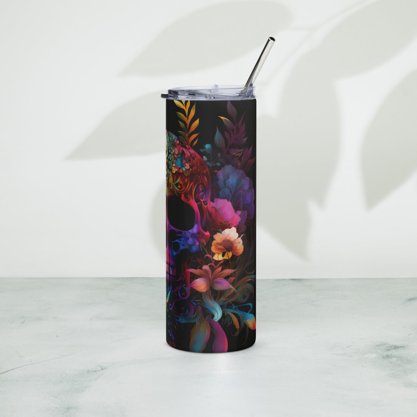 rainbow skull floral clouds Stainless steel tumbler