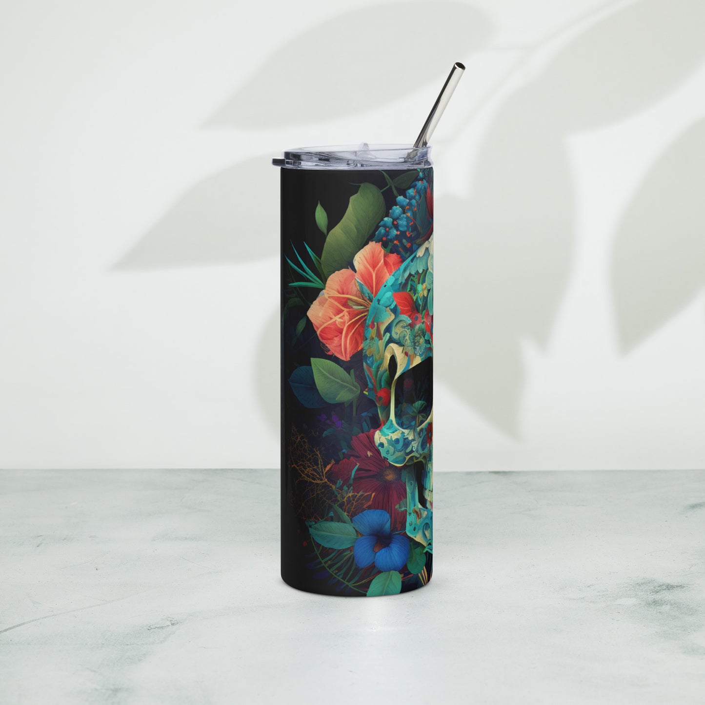 floral skull Stainless steel tumbler