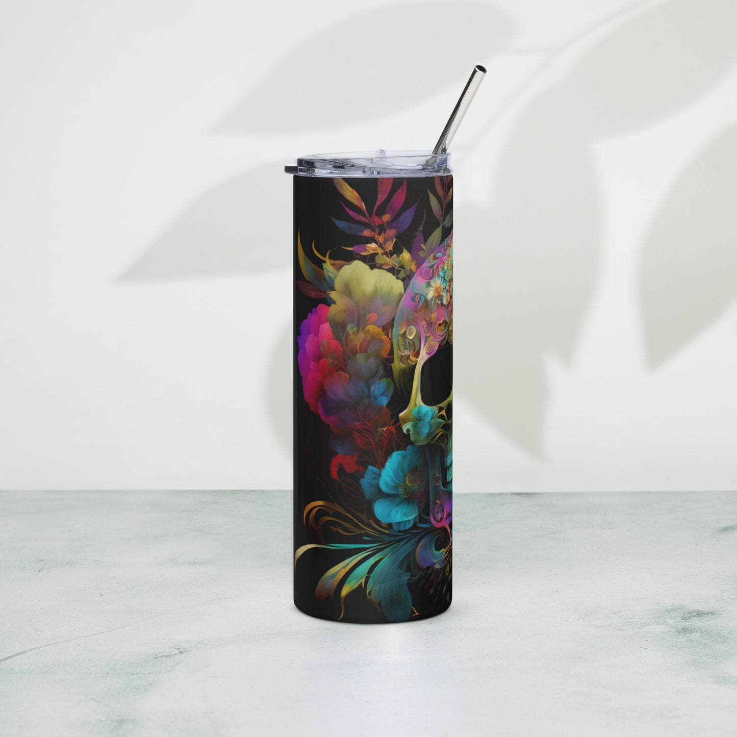 rainbow skull floral clouds Stainless steel tumbler