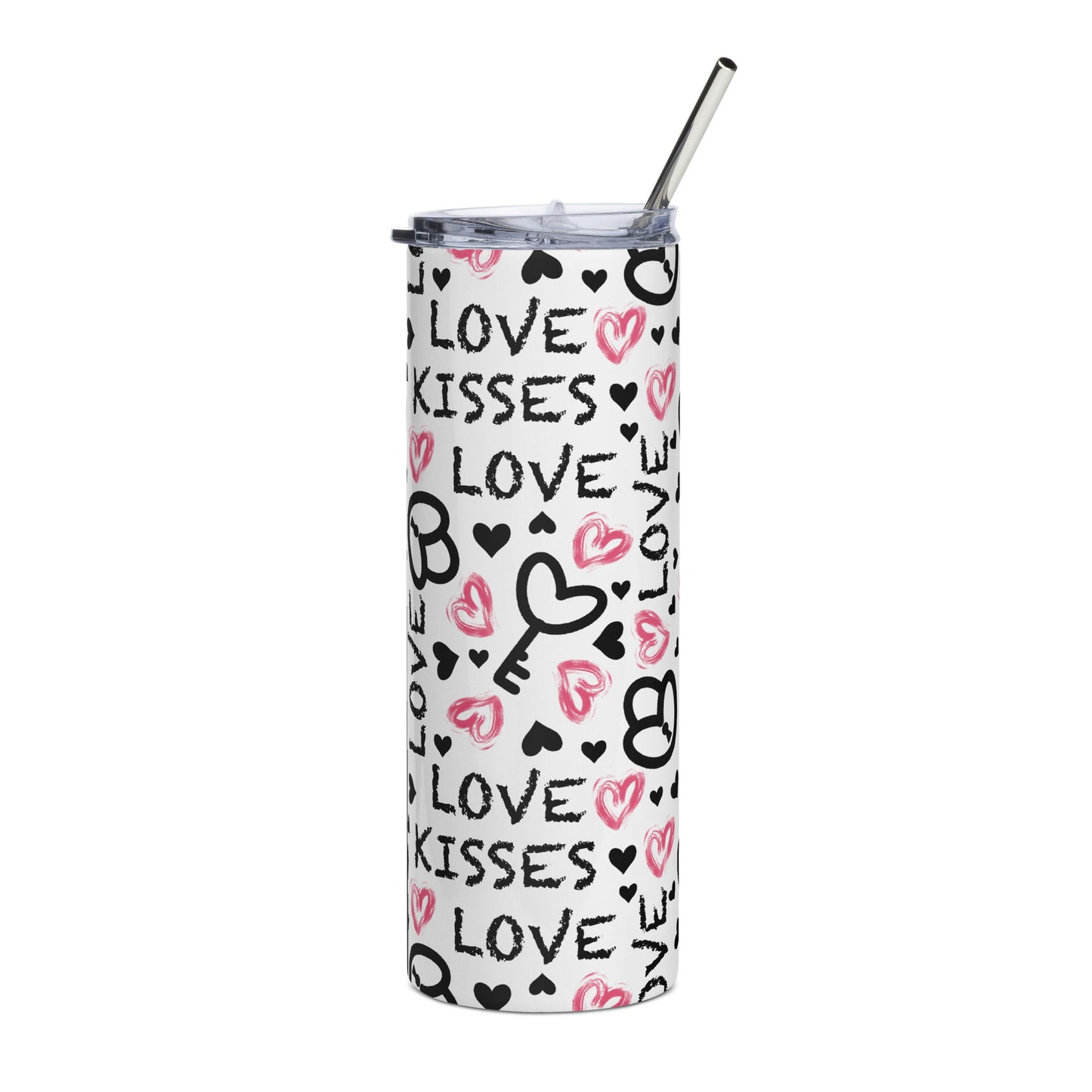 key heart kisses love Stainless steel tumbler